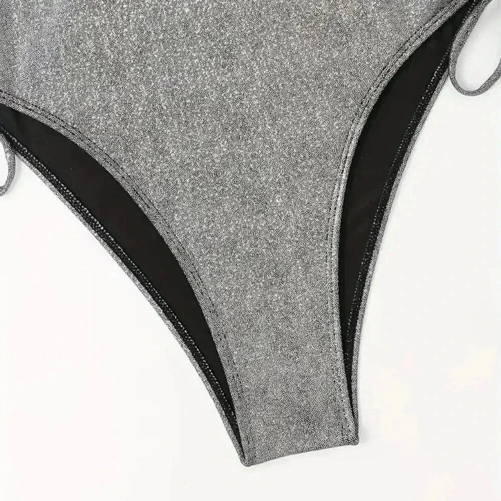 Drawstring One Piece Swimsuit (Color: Metallic) - Picture 5 of 5